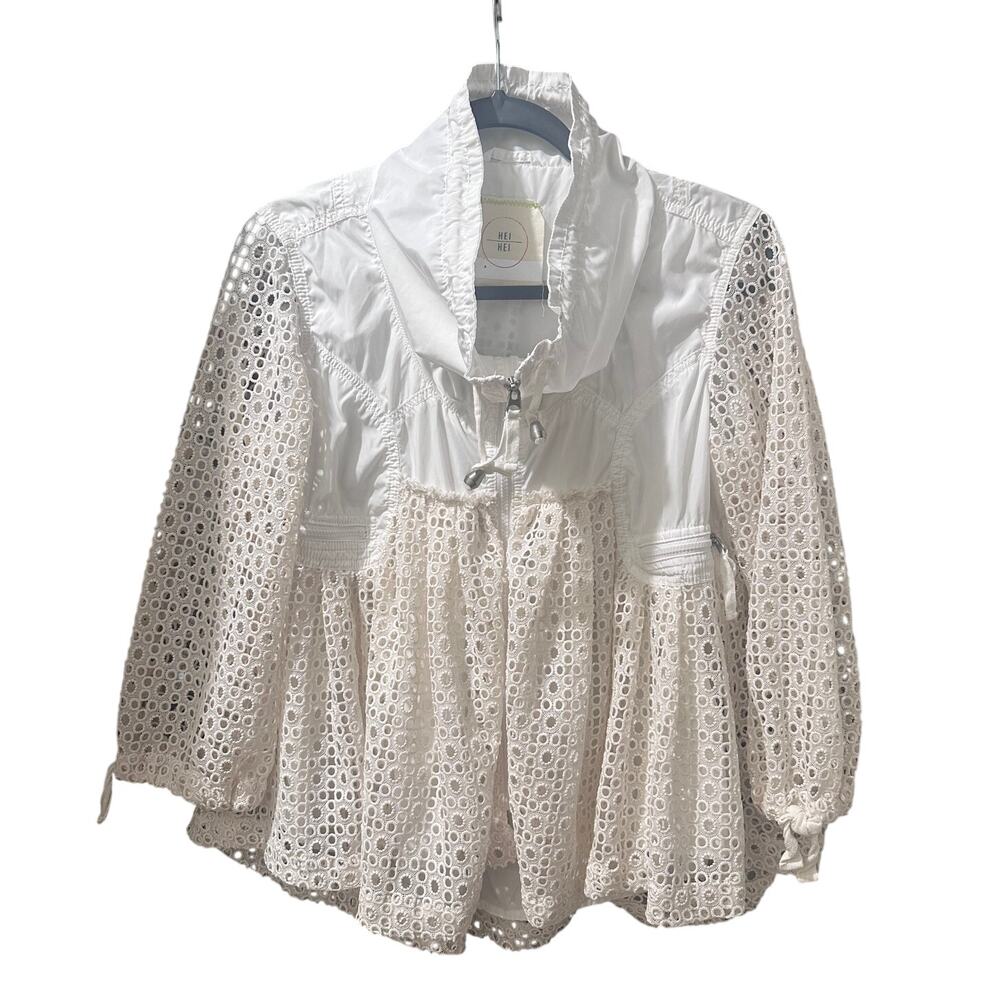Anthropologie Hei Hei White Eyelet Swing Windbreaker Jacket Size XS EUC